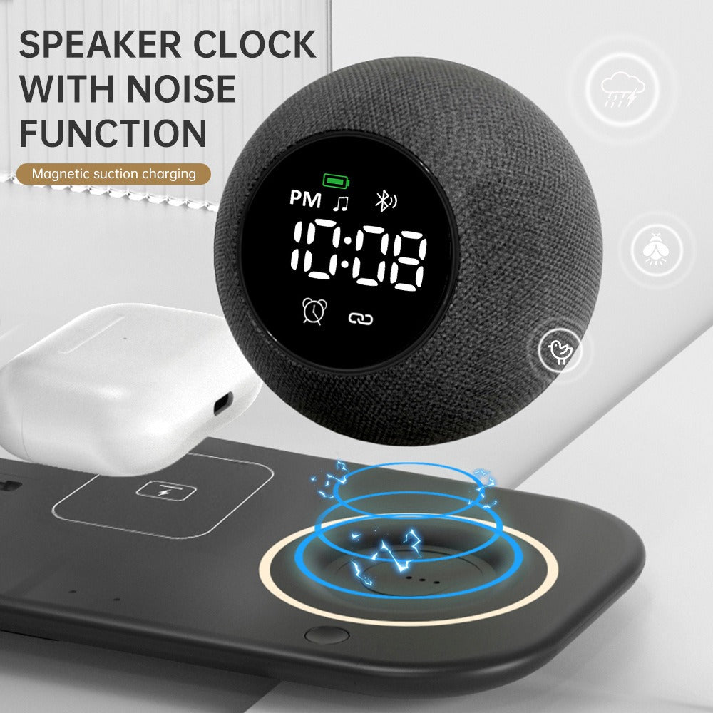 6-in-1 Wireless Charging Desk Station - Bluetooth Speaker, Digital Alarm Clock & Multi-Device Fast Charger