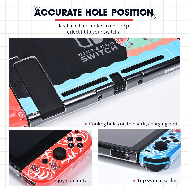 Animal Crossing Crystal Case for Nintendo Switch - Clear Protective Cover Skin with Thumb Grip Caps