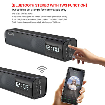 Q2 Bluetooth 5.0 Soundbar Speaker - 10W Wireless Desktop Loudspeaker with 2200mAh Battery