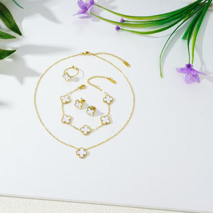 Luxury Four-Leaf Clover Chain Bracelet - Minimalist Lucky Flower Jewelry