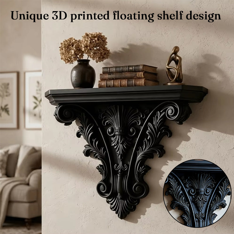 Vintage Gothic Carved Floating Wall Shelf - Retro Display Ledge for Candles & Plants