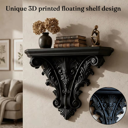 Vintage Gothic Carved Floating Wall Shelf - Retro Display Ledge for Candles & Plants
