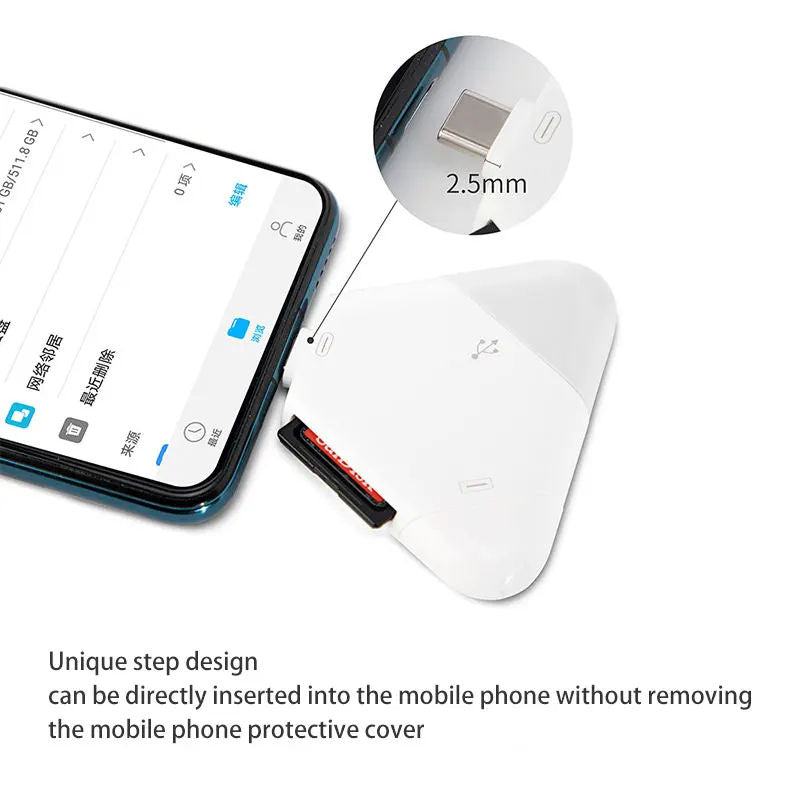 Multi-Function 3-in-1 SD/TF Card Reader Adapter - Universal Memory Card Reader for Phone, Tablet & Laptop