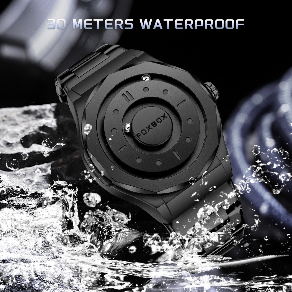 FOXBOX Men's High-Tech Magnetic Levitation Concept Watch (All Black)