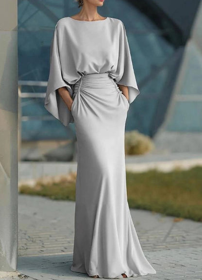 Women's Elegant Backless Pleated Maxi Dress - Formal Long Evening Gown