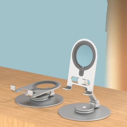 Premium Adjustable Desktop Magnetic Phone Holder - Metal Rotating Wireless Charging Stand for iPhone