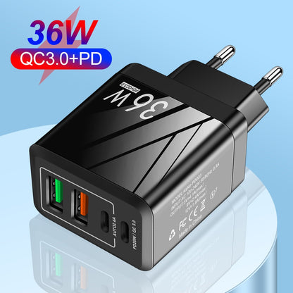 Universal 3-Port Fast Wall Charger - PD & QC3.0 Type-C + Dual USB Charging Adapter