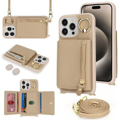Multifunctional Zipper Coin Purse Phone Case - Crossbody Wallet Case with Card Slots for iPhone