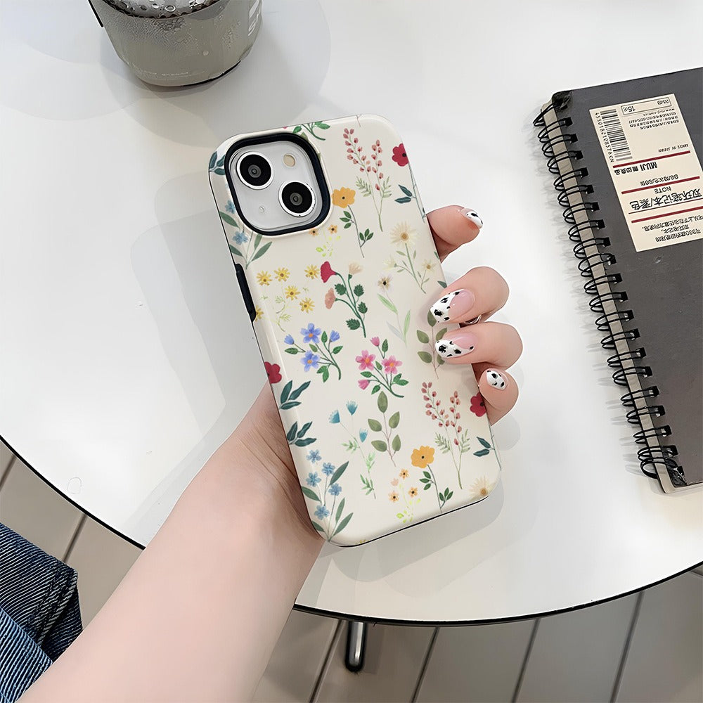 Minimalist Wildflower Botanical Hard Phone Case for iPhone 16 15 14 13 Series