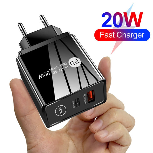 20W PD & QC3.0 Fast Wall Charger - Dual-Port Mobile Phone Charging Head Adapter