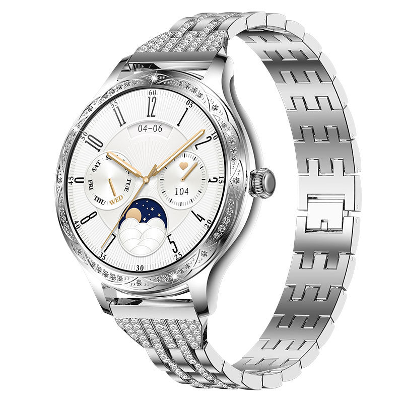 AK60 Women's Smart Watch - HD Calling Luxury Smartwatch with Rhinestone Strap, Heart Rate & Blood Pressure Monitor
