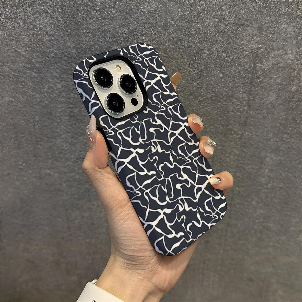 Black Abstract Cracked Marble Pattern Hard Phone Case for iPhone 16 15 14 13 Series