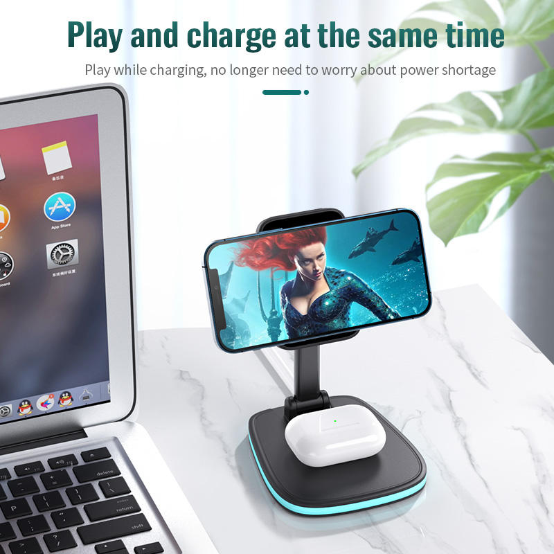 Portable Folding Magnetic Wireless Charger Stand - Dual Charging Dock for Smartphones