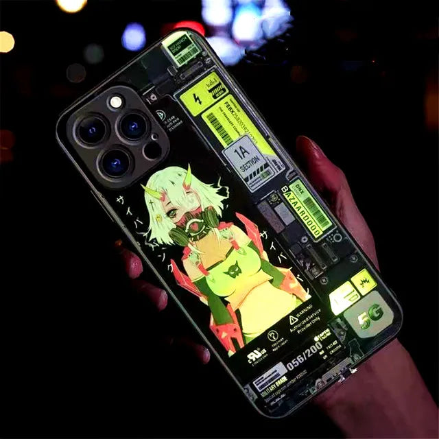 LED Flash Call Light Anime Phone Case - Glowing Sound Control Glass Cover for Samsung Galaxy S23 S22 Ultra