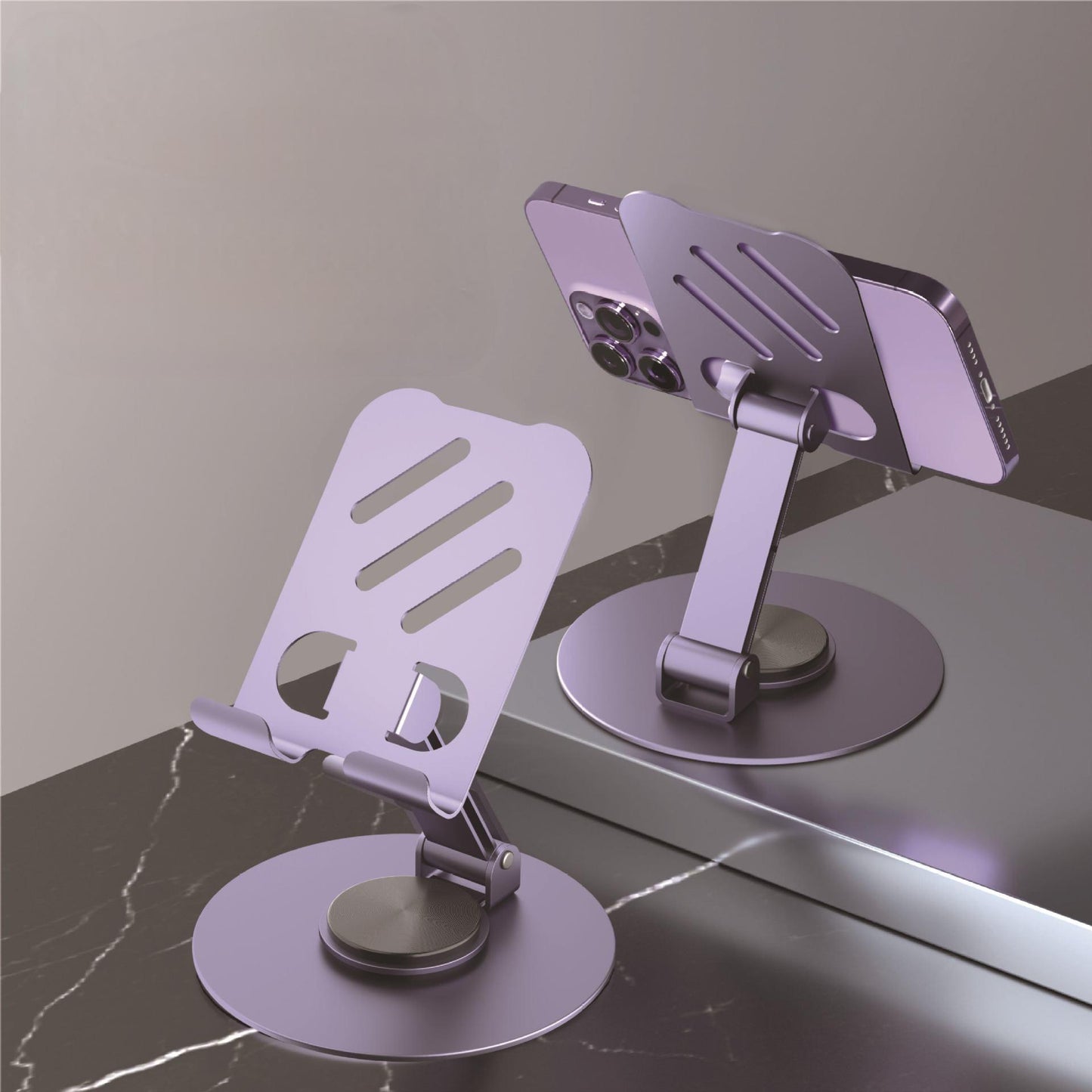 360 Rotating Aluminum Alloy Desktop Phone Stand - Foldable Metal Stand Holder for Smartphones & Tablets