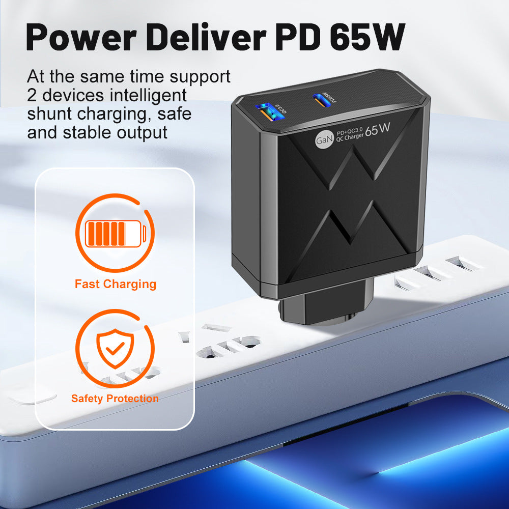 65W Gallium Nitride PD Fast Wall Charger - High-Speed Type-C Power Adapter for Smartphones & Laptops