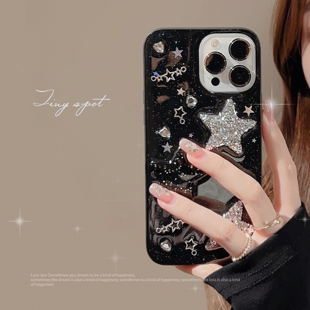 3D Glitter Star Resin Phone Case for iPhone 15 14 13 12 11 Pro Max - Y2K Spicy Girl Black Soft Cover