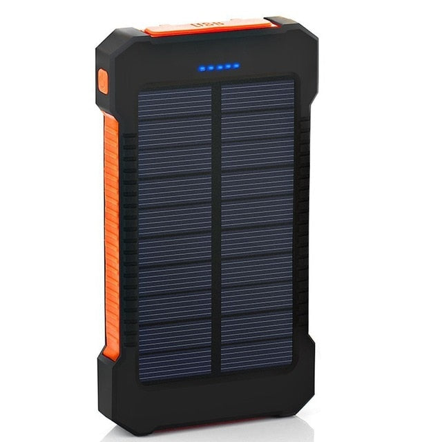 Portable Waterproof Solar Power Bank 20000mAh with LED Light - Dual USB External Battery Charger