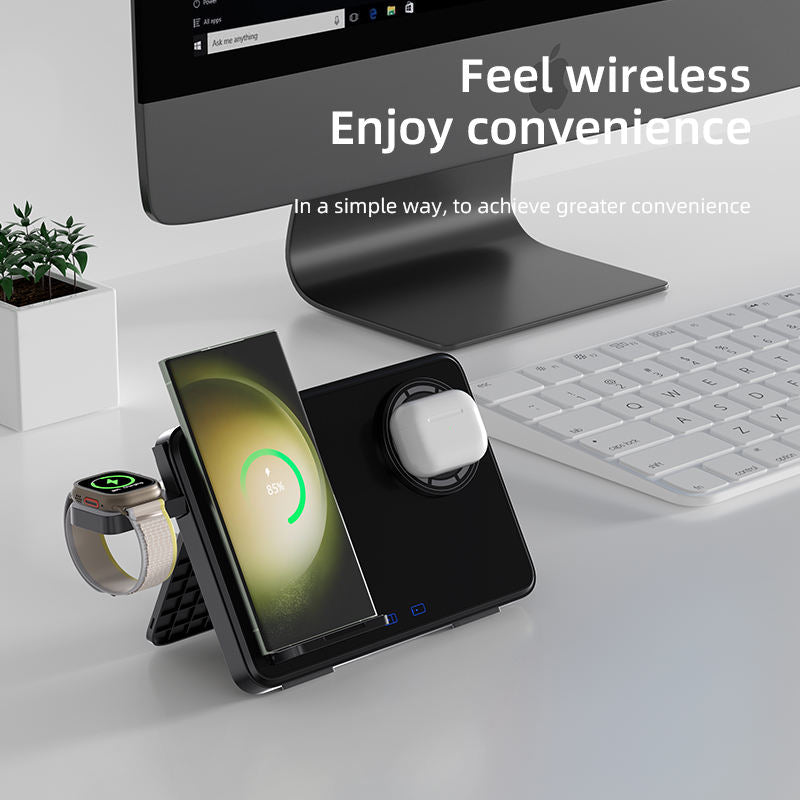 -in-1 Fast Wireless Charging Station - 15W Foldable Multi-Device Charging Dock for iPhone, Apple Watch & AirPods