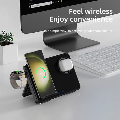 -in-1 Fast Wireless Charging Station - 15W Foldable Multi-Device Charging Dock for iPhone, Apple Watch & AirPods