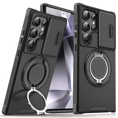 Samsung Galaxy Shockproof Armor Case - Rotating Ring Kickstand & Sliding Camera Lens Cover