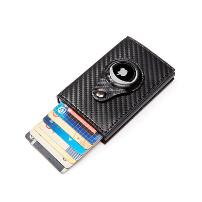 Men's Multi-Function Card Holder Wallet with Carbon Fiber Pattern & Magnetic Buckle (Airtag Tracker Slot)