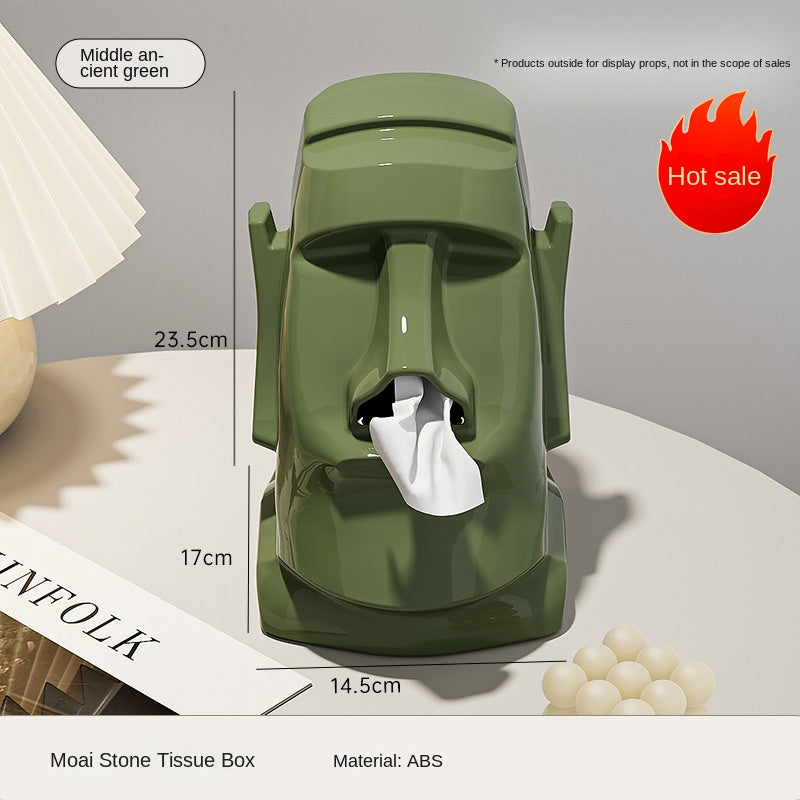 Creative Easter Island Statue Tissue Box - Multifunctional Living Room and Desk Headphone Stand Holder