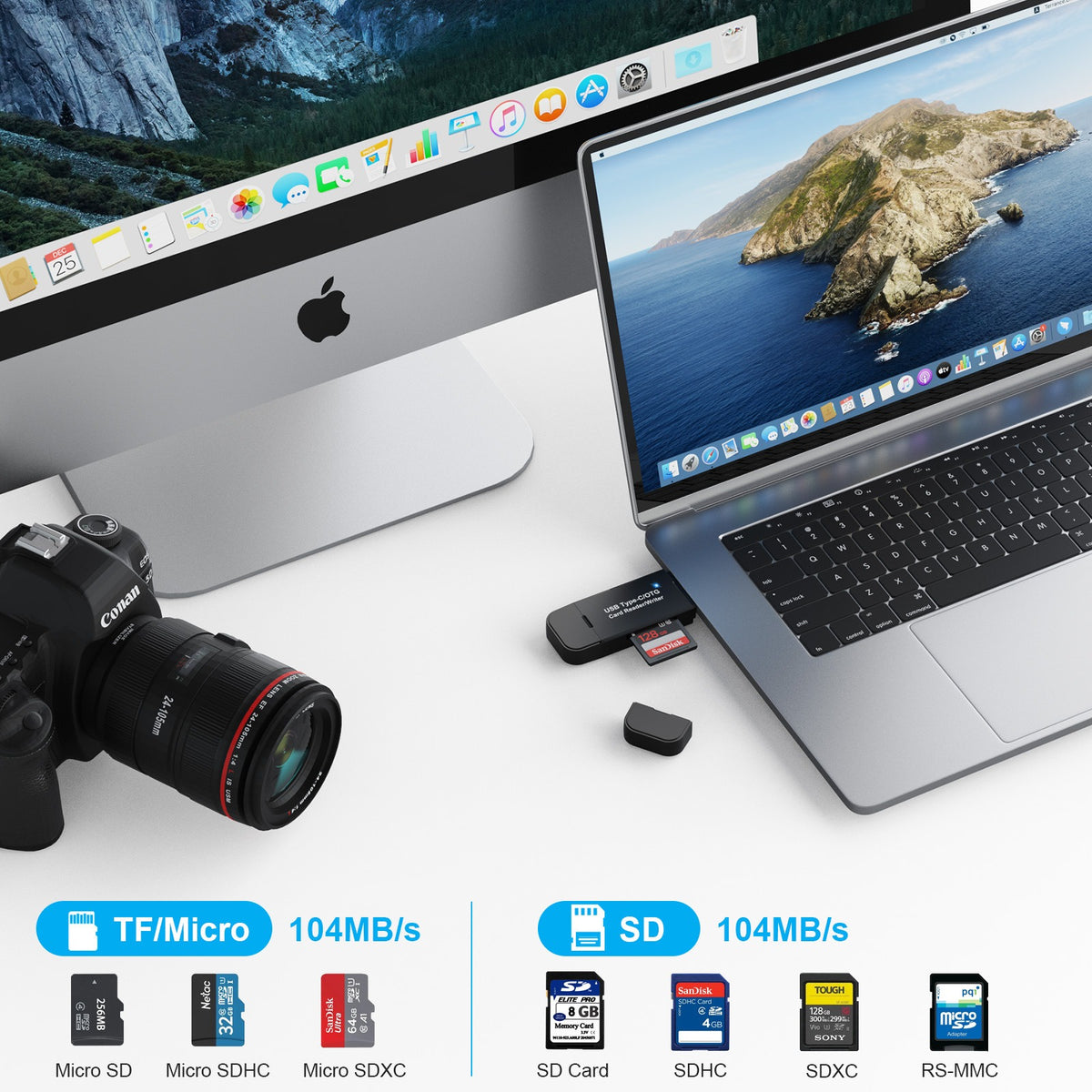 USB 3.0 & Type-C OTG Card Reader - All-in-One Memory Card Adapter for Mobile Phones and Laptops