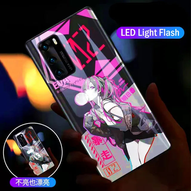 LED Flash Call Light Anime Phone Case - Glowing Sound Control Glass Cover for Samsung Galaxy S23 S22 Ultra