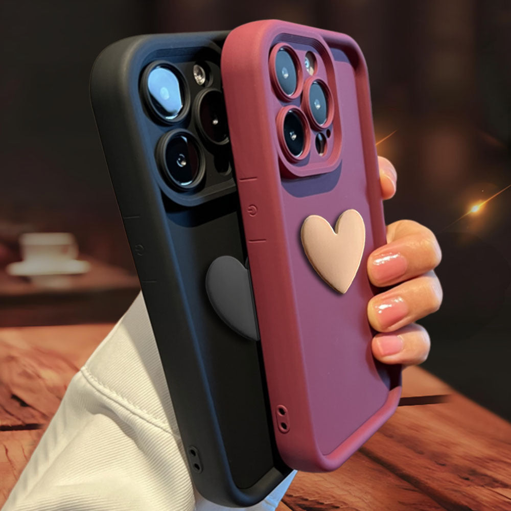 3D Love Heart Skin-Friendly Matte Phone Case for iPhone 16 15 14 13 Series - Full Lens Protection Cover