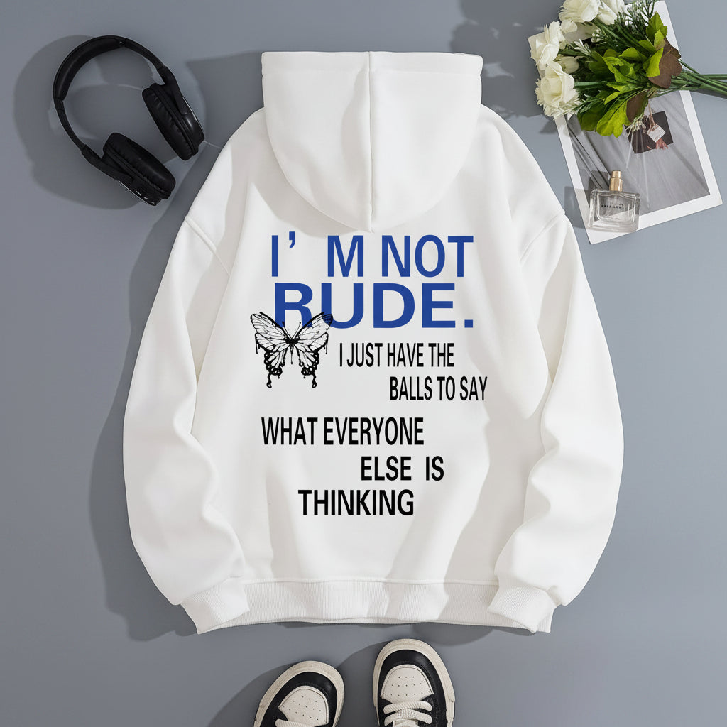 Funny Quote Print Fleece Hoodie | Beige Kangaroo Pocket Pullover for Men & Women