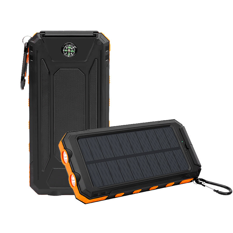 20000mAh Rugged Solar Power Bank with Compass & Dual Flashlight - Outdoor Waterproof Portable Charger