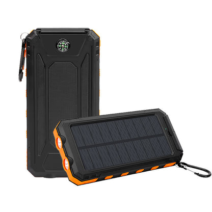 20000mAh Rugged Solar Power Bank with Compass & Dual Flashlight - Outdoor Waterproof Portable Charger