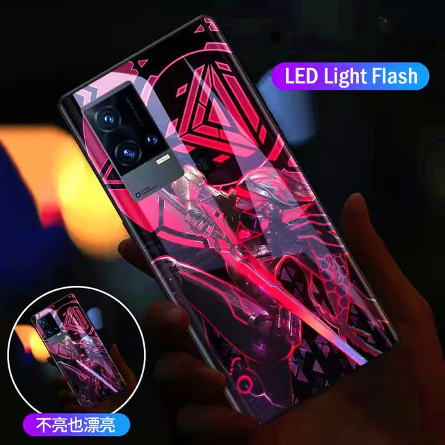LED Flash Call Light Anime Phone Case - Glowing Sound Control Glass Cover for Samsung Galaxy S23 S22 Ultra