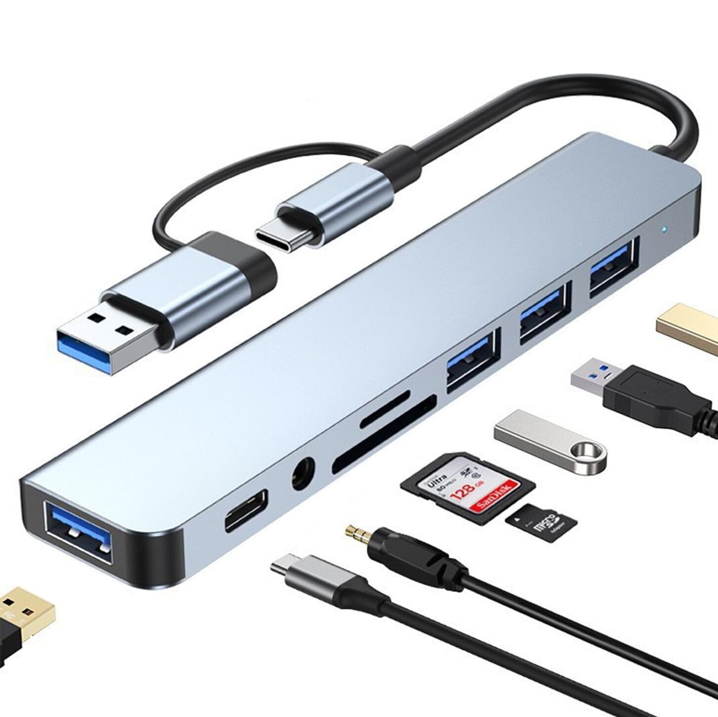 7-in-1 Dual Head USB 3.0 Hub - Multiport Expansion Docking Station & Data Splitter for Computer