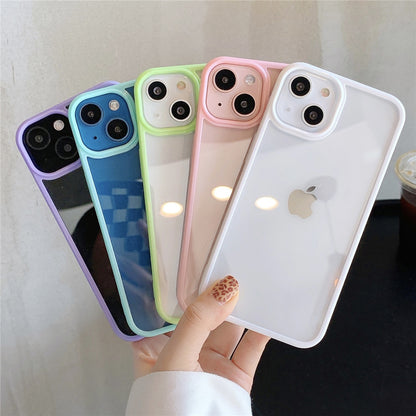 Candy Color Frame Clear Acrylic Phone Case for iPhone 15 14 13 12 Pro Max - Transparent Matte Shockproof Cover