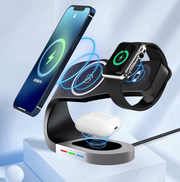 3-in-1 Magnetic Wireless Charging Station Stand for iPhone, Apple Watch & AirPods