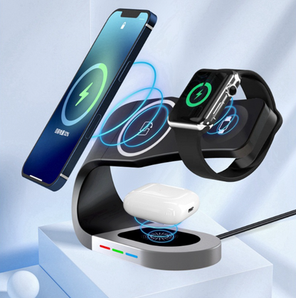 3-in-1 Magnetic Wireless Charging Station Stand for iPhone, Apple Watch & AirPods