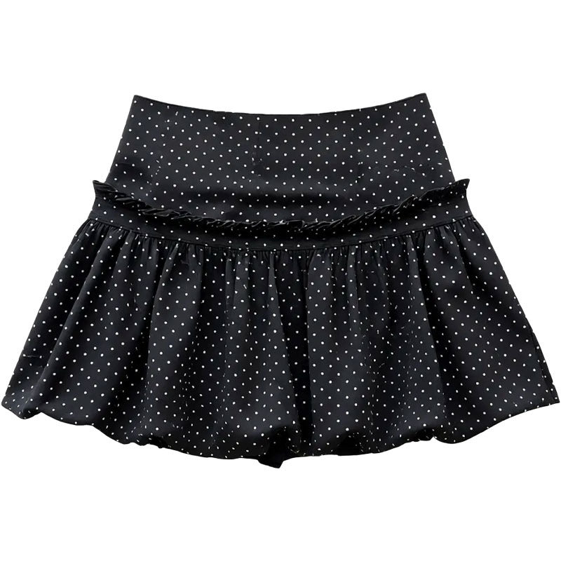 Women's Petite-Friendly Black Lace Trim Polka Dot Mini Skirt