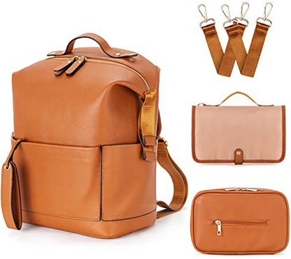 Large Capacity PU Leather Mommy/Diaper Bag Backpack
