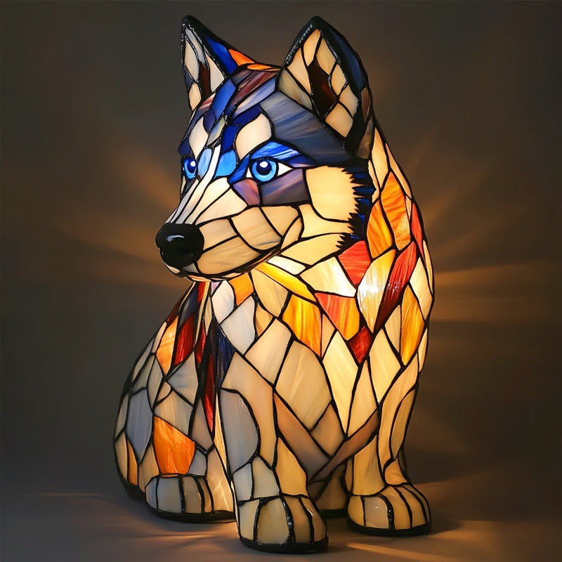 Animal Resin LED Night Light | Cute Tiffany Style Cat Bedside Lamp for Living Rooms and Bedrooms