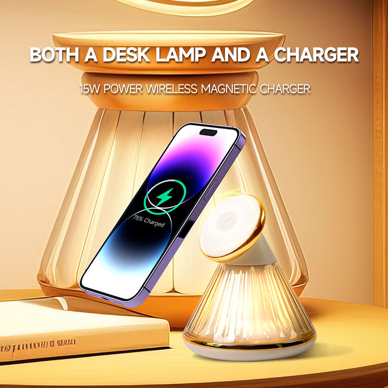 15W Magnetic Wireless Charger with Night Light - Adjustable Conical Fast Charging Stand for iPhone