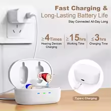 Noise-Reducing In-Ear Hearing Aid - Mini Wireless Sound Amplifier & Personal Care Device with Dock