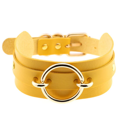 Punk PU Leather Choker Necklace with Oversized O-Ring Pendant | Multi-Color Collar Chain