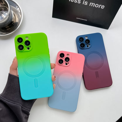 Gradient Liquid Silicone MagSafe Phone Case - Dual-Color Magnetic Protective Cover for iPhone Pro Max