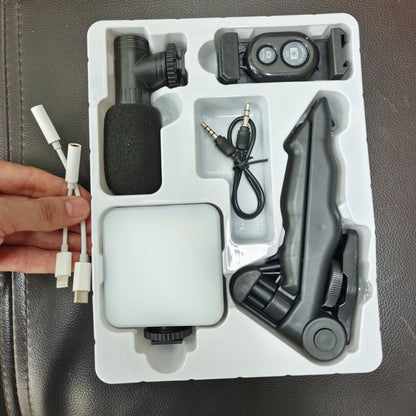 Desktop Live Streaming Kit - Smartphone Vlogging Rig with Fill Light, Microphone, and Handheld Tripod