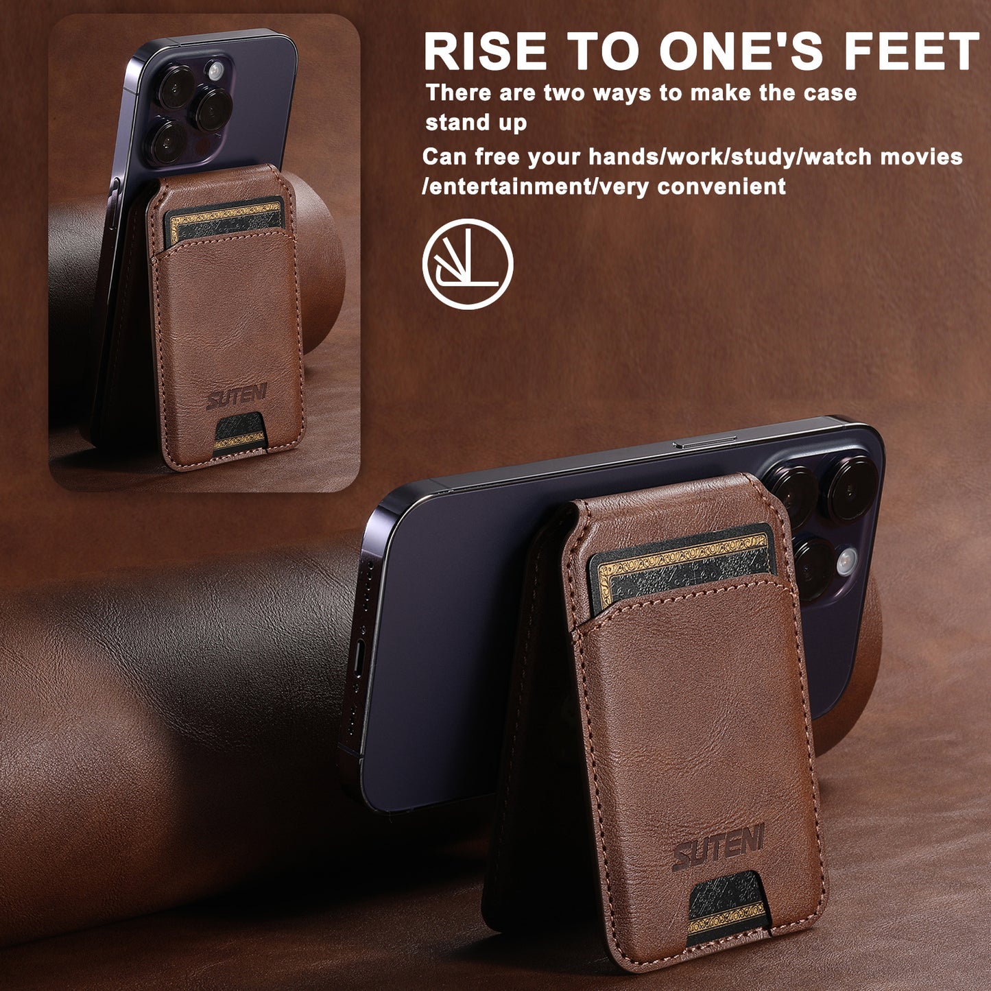 Magnetic Leather Wallet Card Holder Pouch for iPhone 15 14 13 Pro Max & Universal MagSafe Phones