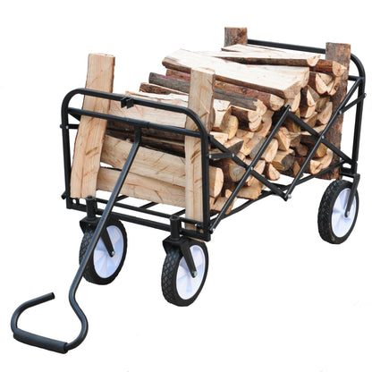 Folding Wagon Garden Shopping Beach Cart – Heavy Duty Black Utility Cart