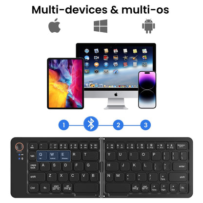 Ultra-Slim Folding Portable Bluetooth Keyboard - Dual-Mode Rechargeable Wireless Keyboard with One-Click Connection