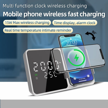 15W Fast Wireless Charger & Mobile Phone Stand - Digital Alarm Clock with Temperature Gauge